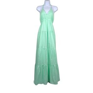 Express Womens Seafoam Green Cotton Halter Tiered Maxi Dress Size S NWT